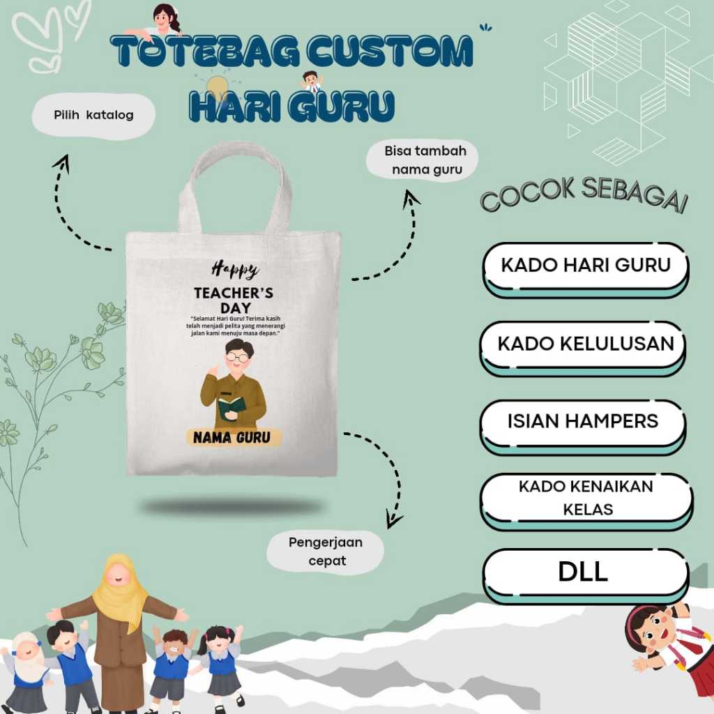 Totebag Custom Hari Guru Happy Teacher's Day/ Kado Tas Custom/ totebag custom /tas custom