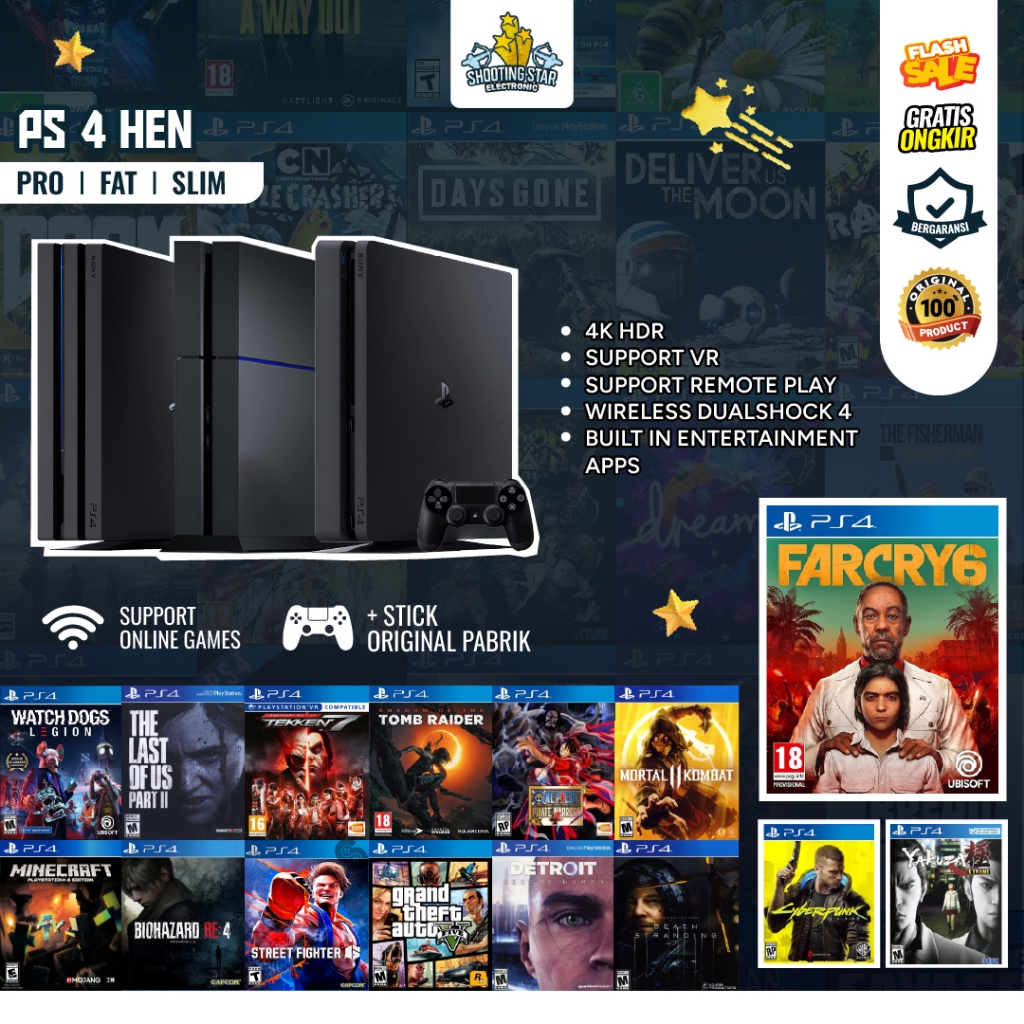 PS4 Hen Sony Second Original - Playstation 4 Hen 500GB 1TB 2TB Bundling Stick Ori Pabrik Free Games 