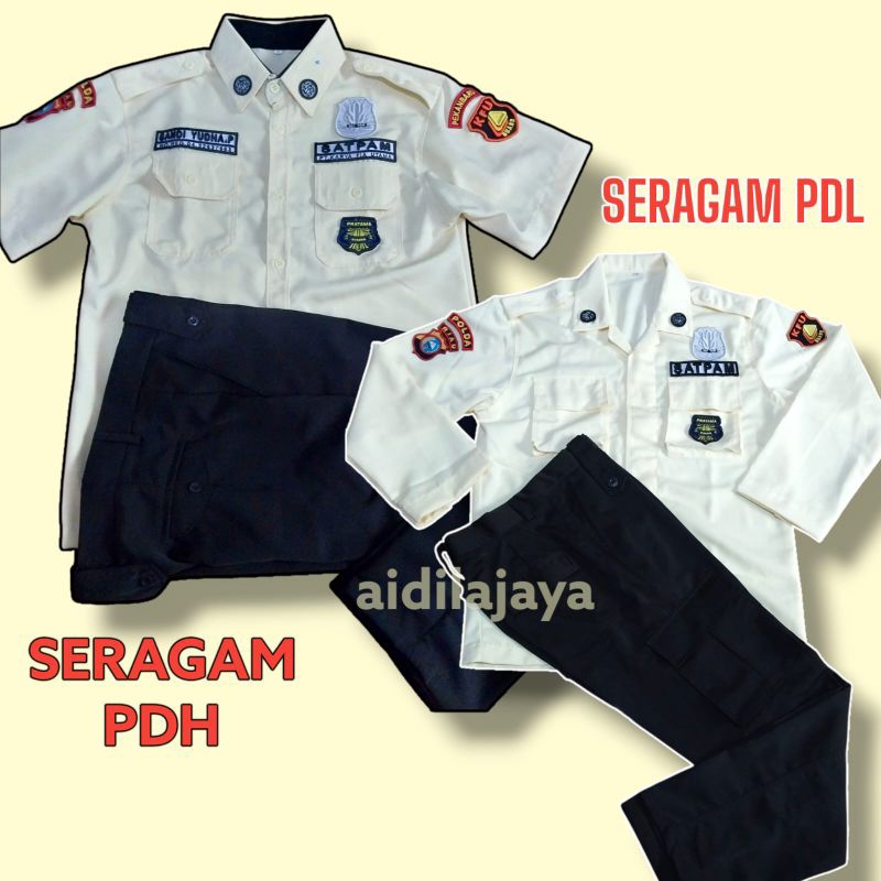 SERAGAM SATPAM PDH DAN PDL BARU ATRIBUT TIMBUL