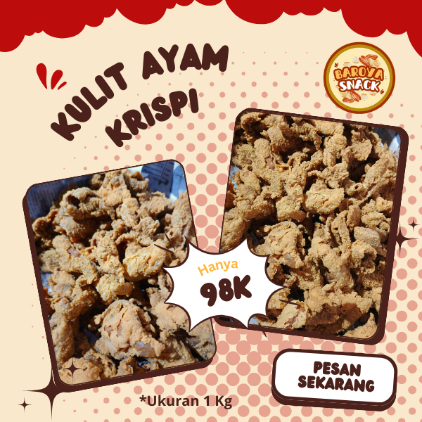 

Snack Kulit Krispi Ukuran 1Kg Rasa Gurih, Renyah dan HIgienis / Kulit Ayam Crispy