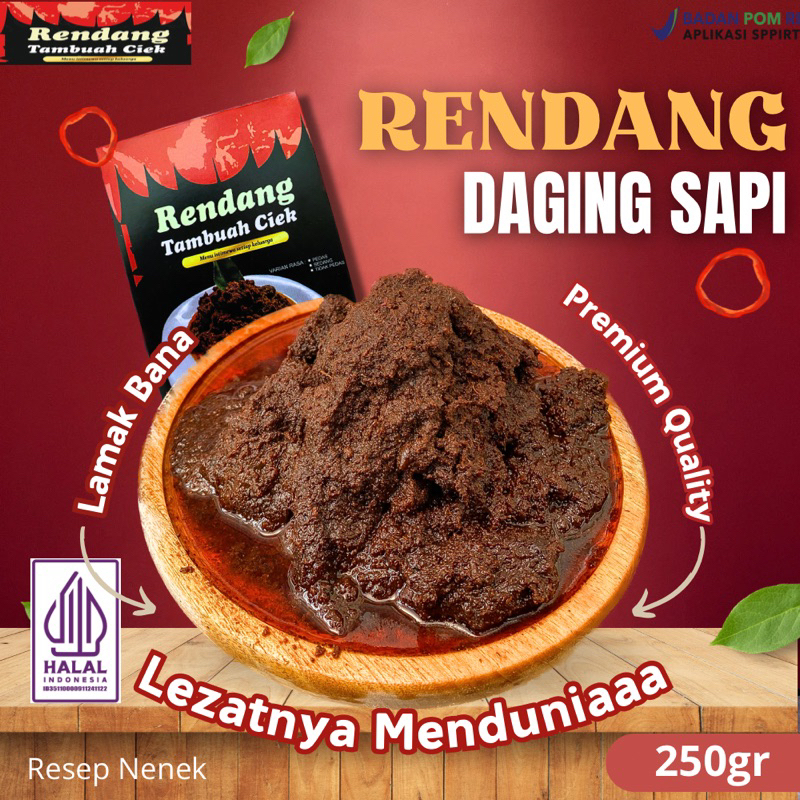 

Rendang PADANG 250gr - PREMIUM 100% HALAL " Rendang Tambuah Ciek " - RENDANG DAGING SAPI - Rendang