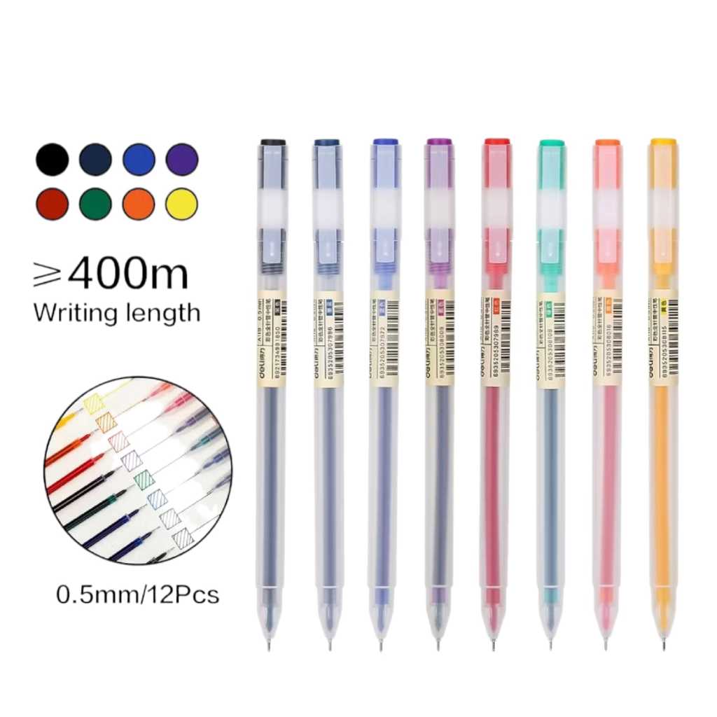 

DELI - A119 Gel Pen Color / Pulpen Gel Needle Tip 0.5mm 8 warna
