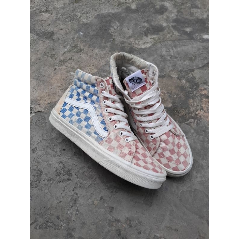 vans sk8 high checkerboard // multicolor // red,blue,orange // size 42 (cm 27)
