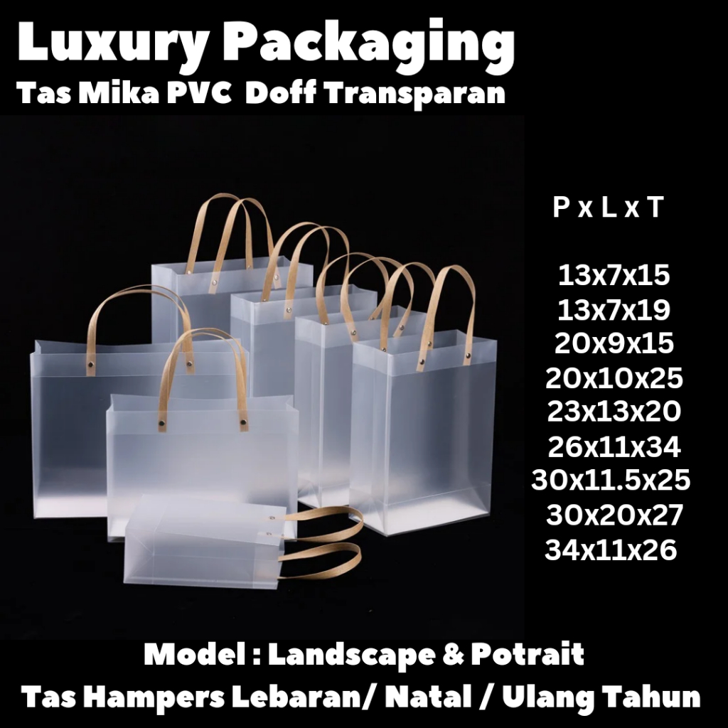 

Tas Mika PVC Doff Transparan Uk 20x9x15 / Tas Souvenir Goodie Bag Lebaran Natal Imlek Ulang Tahun Wedding Premium (Min 3 Pcs)