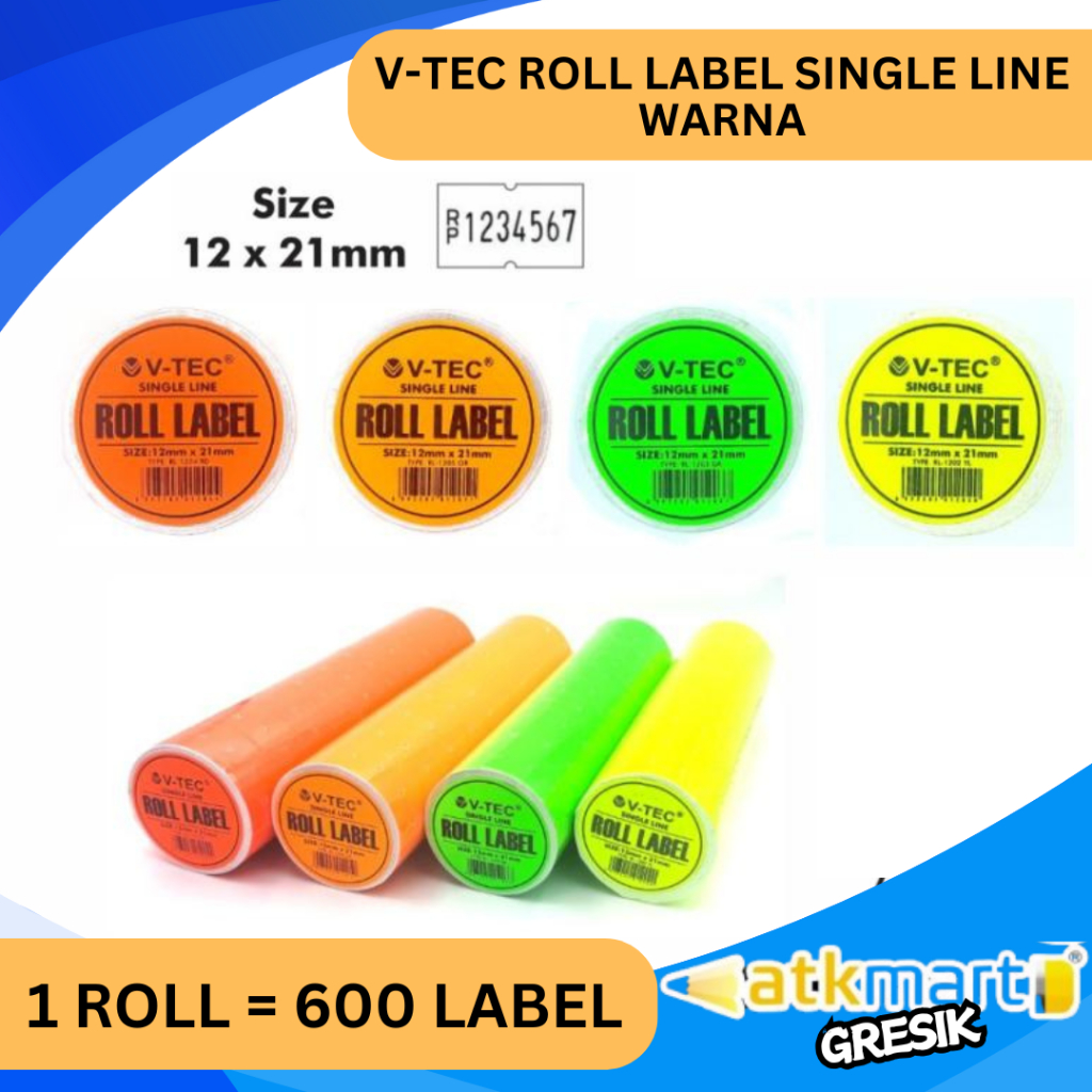 

V TEC ROLL LABEL SINGLE LINE WARNA / KERTAS LABEL TEMBAK / LABEL SATU GARIS / KERTAS LABEL HARGA
