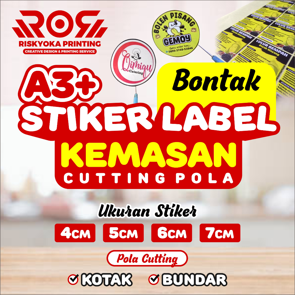 

Cetak Stiker Label Makanan Kuliner Bontak Chromo Kemasan Murah A3+ CUTTING POLA (OVAL, BULAT, KOTAK)