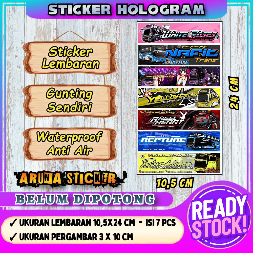 

7 PC STIKER BUS PANJANG Stiker Bus Basuri Lembaran Hologram Anti Air Sticker Telolet Basuri