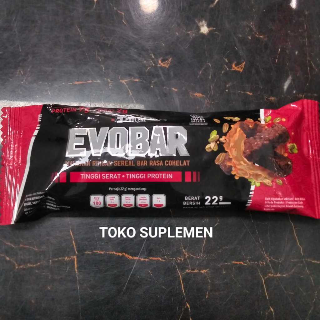 

EVOBAR EVOLENE 1 SACHET SEREAL MAKANAN RINGAN SNACK PROTEIN BAR (22 GRAM) 1 SASET