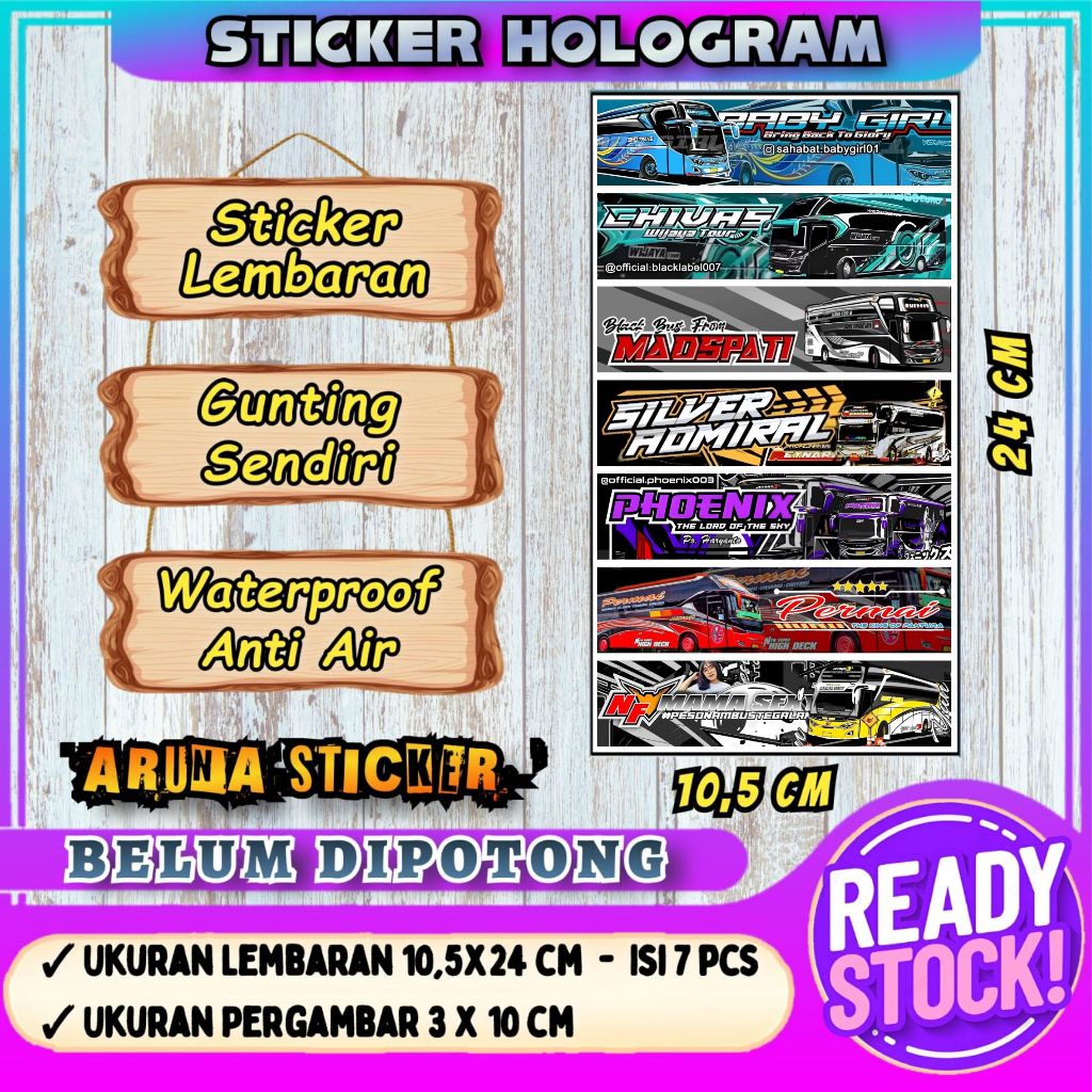 

7 PC STIKER BUS PANJANG Stiker Bus Basuri Lembaran Hologram Anti Air Sticker Telolet Basuri