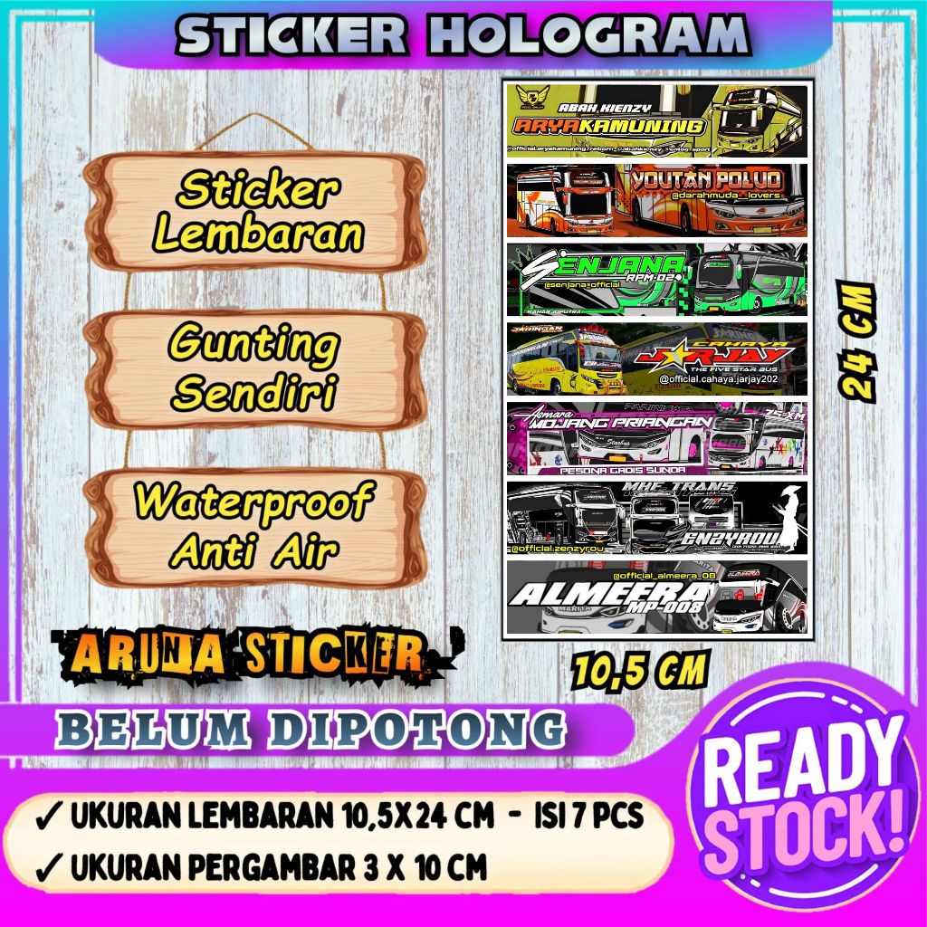 

7 PC STIKER BUS PANJANG Stiker Bus Basuri Lembaran Hologram Anti Air Sticker Telolet Basur