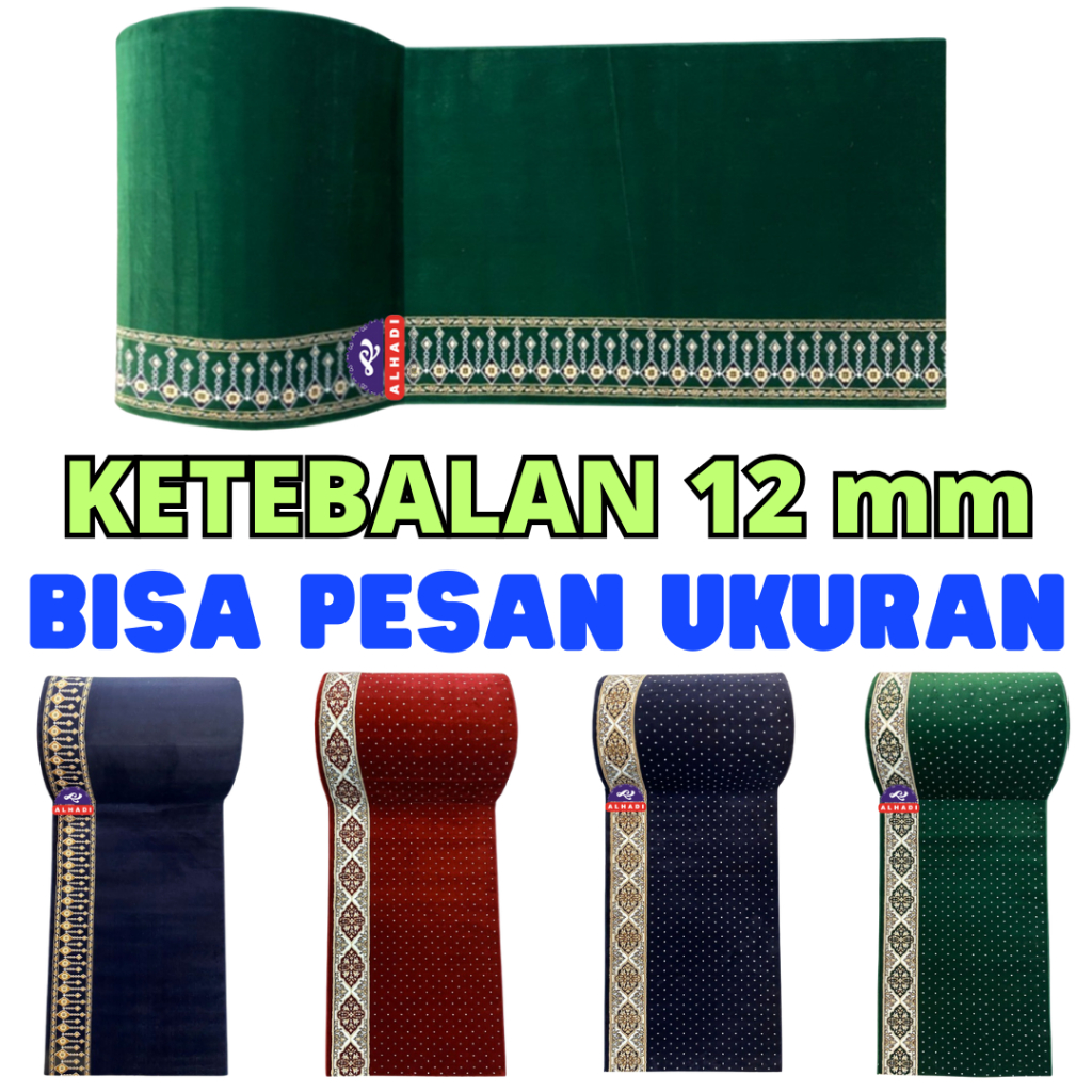 Alhadi Karpet Masjid ALGIZ METERAN Ukuran 100 x 120cm Tebal 12mm Sajadah Mushola Bulu Empuk Lembut