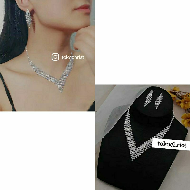 hiasan kening kepala / kalung anting pengantin manten jawa pesta wisuda 1 set murah sale grosir