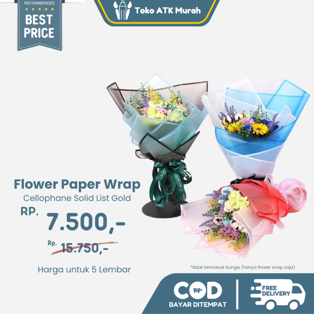

[5 Lembar] Kertas Bucket Bunga Flower Wrap Paper List Gold Cellophane