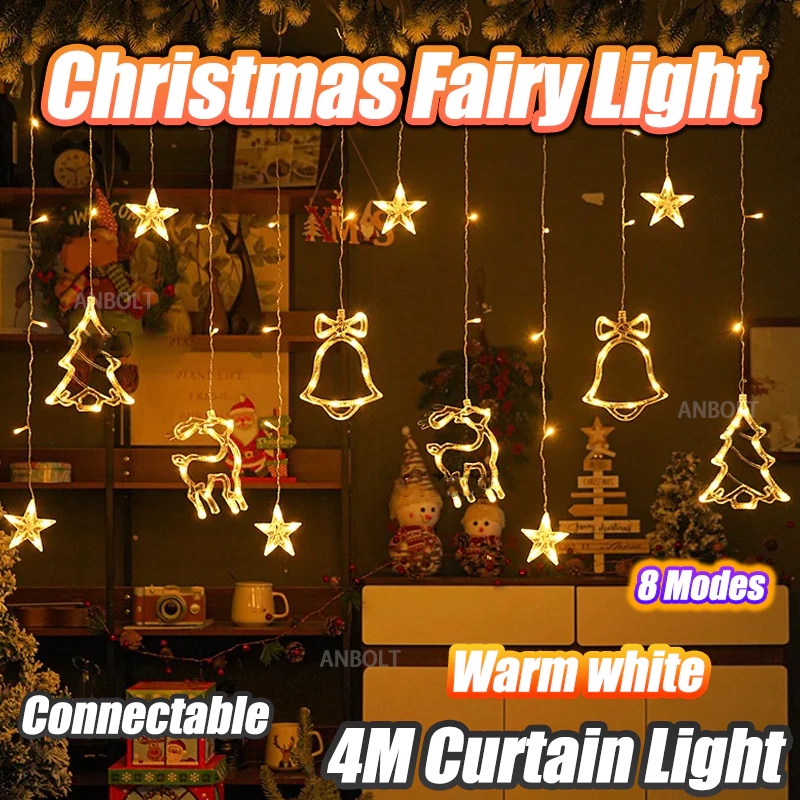 2026 Lampu Natal Hiasan Lampu Hias Tirai 4 Meter Kamar Lampu Kelap Kelip Warna Warni Outdoor Anti Ai