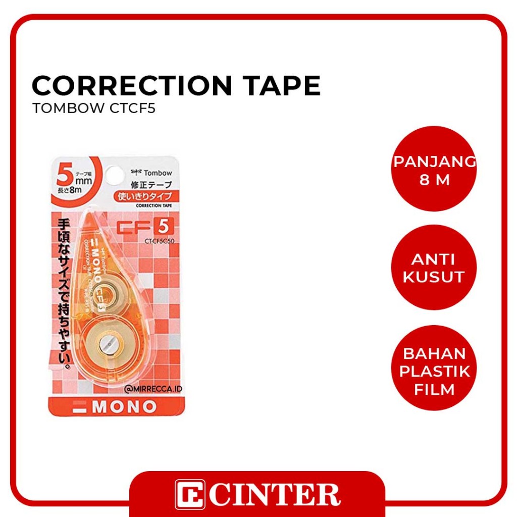

TOMBOW - CORRECTION TAPE / PITA KOREKSI / TIP X KERTAS GULUNG CF5 5MMX8M TRANSPARAN