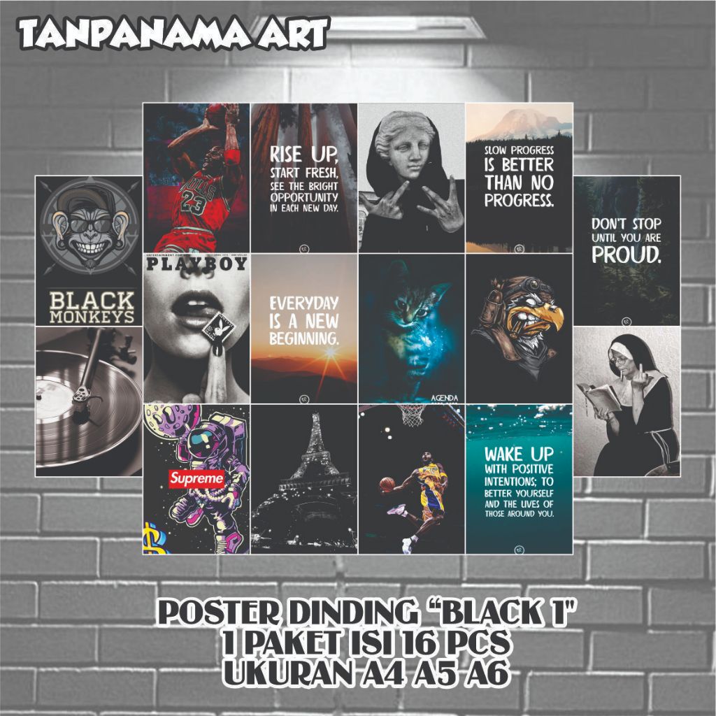 Isi 16pcs Poster BLACK 1 Aesthetic Hiasan Dinding Aesthetic Dekorasi Kamar Cowok Wall Art