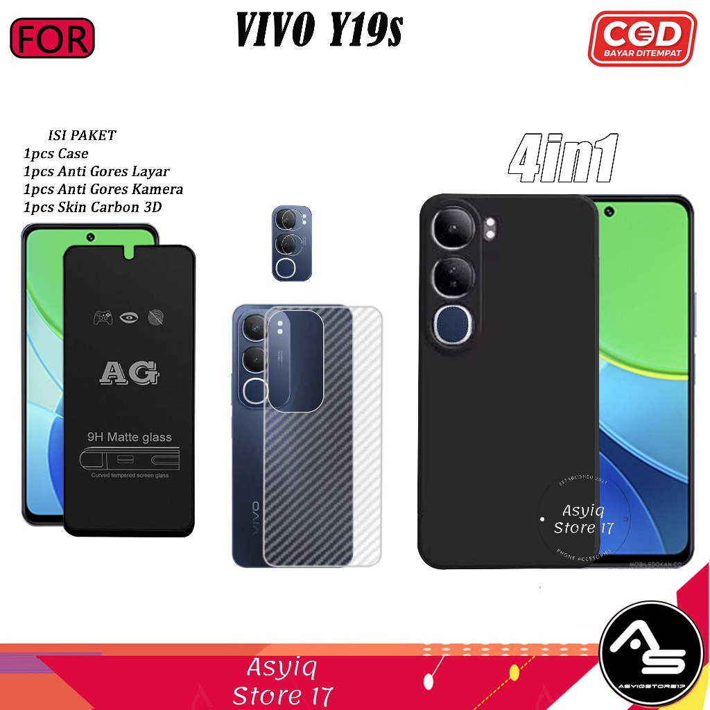 4in1 Case Tempered Glass Vivo Y19s Y19s GT 5G Y19s Pro Softcase Slim Black Protect Casing
