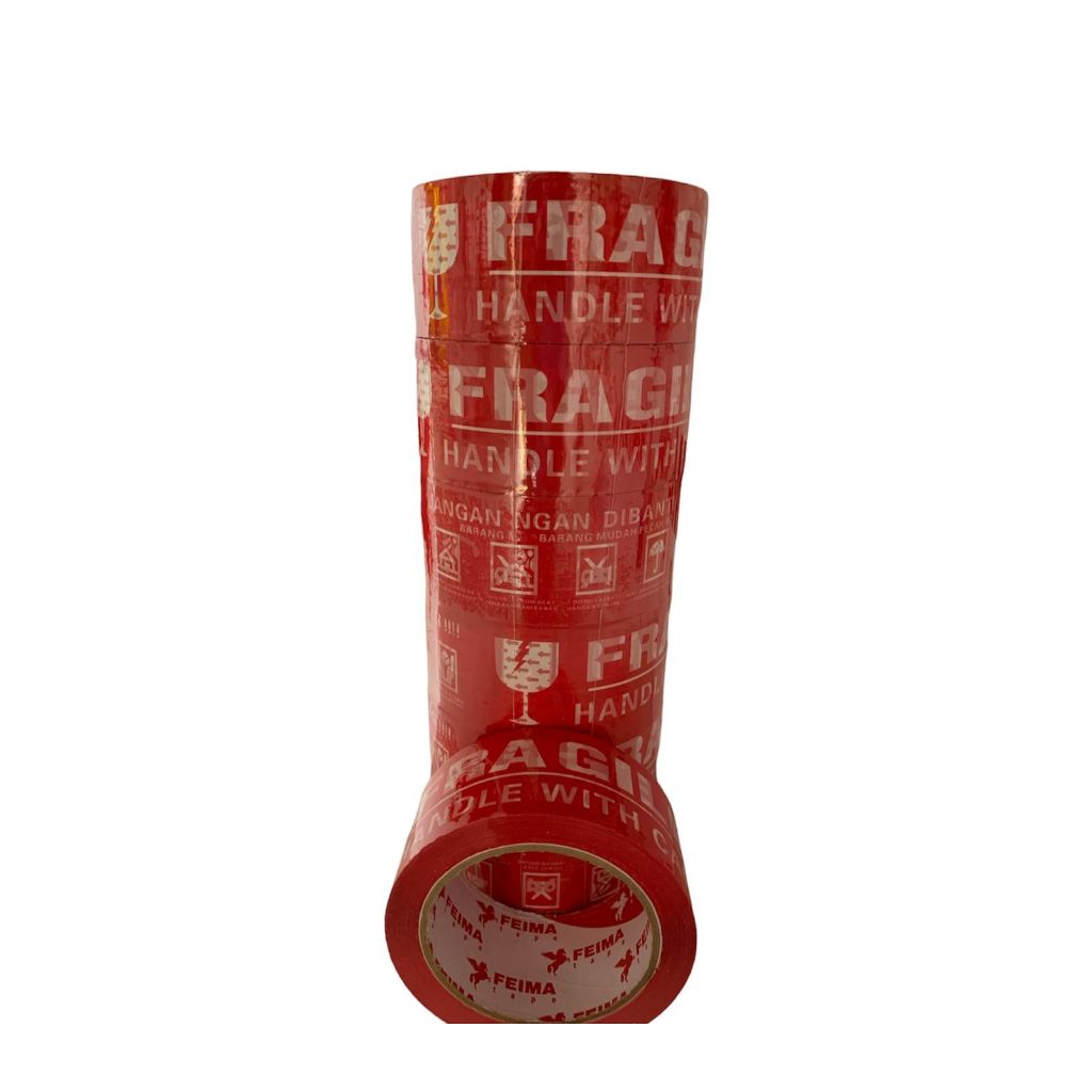

HLC - (6 Pcs) [MERAH] Lakban Fragile 100 Meter Merah Lakban Jangan Dibanting 48 MM x 100 YARD