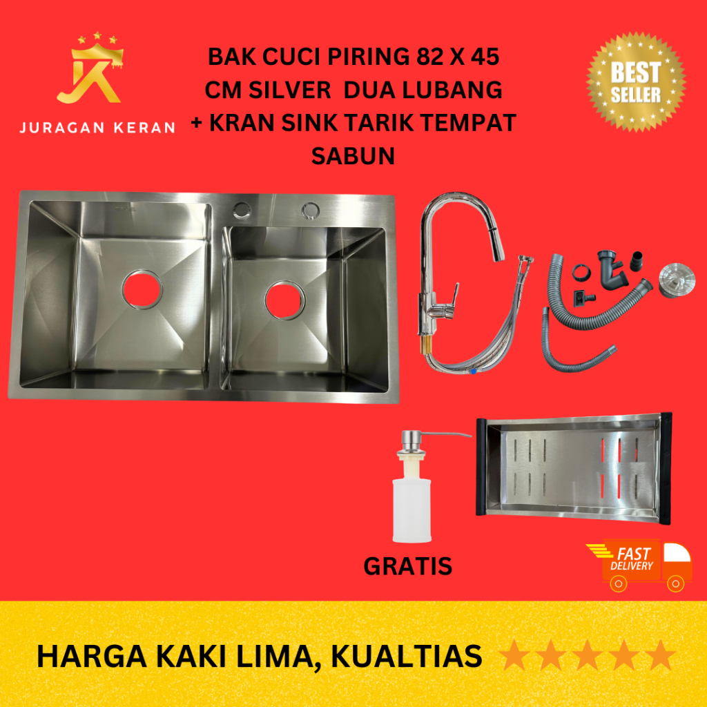 WASTAFEL CUCI PIRING 2 LUBANG UKURAN 82 X 45 / BAK CUCI PIRING DAPUR / KITCHEN SINK PAKET SUPER KOMP
