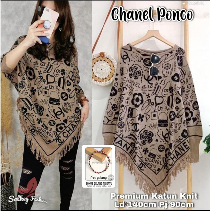 Chanel ponco.OUTER PONCO KNIT RAJUT PREMIUM+BONUS GELANG TANGAN CANTIK