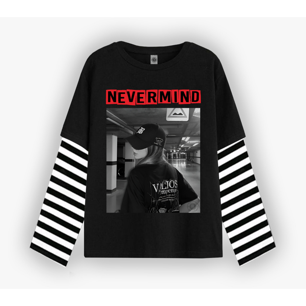 Nouths Tshirt Double layer Nevermind Lalisa manoban long sleeve  band kaos pria wanita