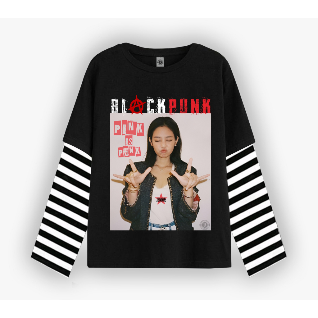Nouths Tshirt Double layer  Blackpunk Jennie blackpink long sleeve  band kaos pria wanita