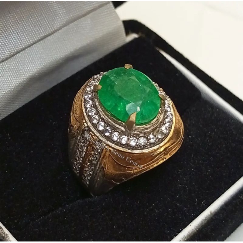 Cincin Pria Batu Jamrud Emerald Beryl Columbia Mewah
