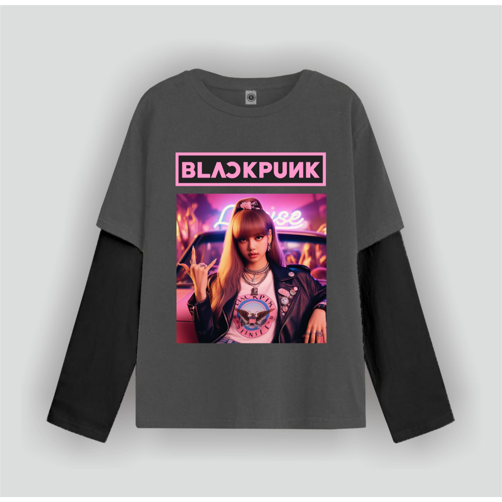 Nouths Tshirt Double layer  Blackpunk Lisa Metal long sleeve  band kaos pria wanita