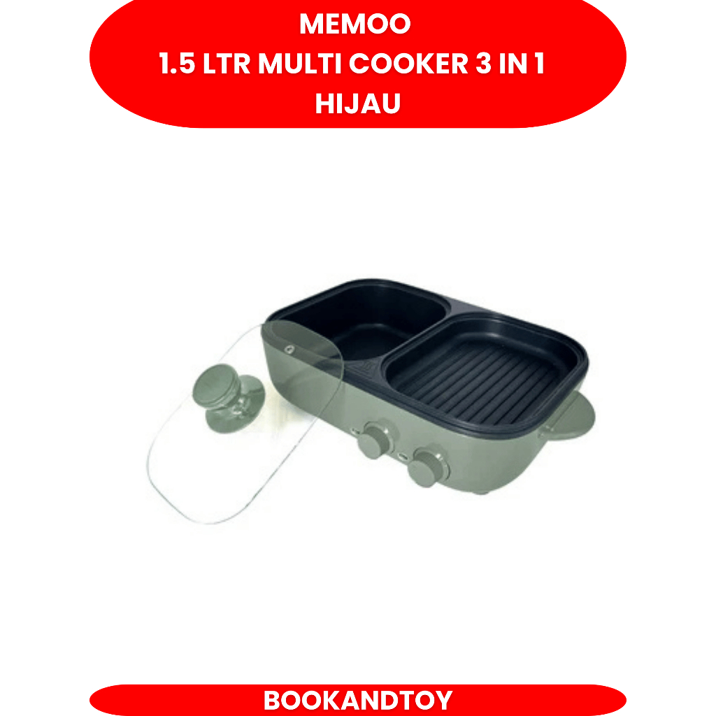 Memoo 1.5 Ltr Multi Cooker 3 In 1 Hijau 3IN1 Hotpot Grill Fryer