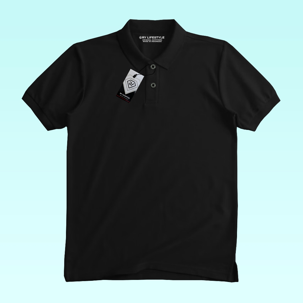 Ry Lifestyle - Kaos Polo Kerah Motif Polos Unisex Casual Tshirt Keren Cewek Cowok Warna Hitam Elegan