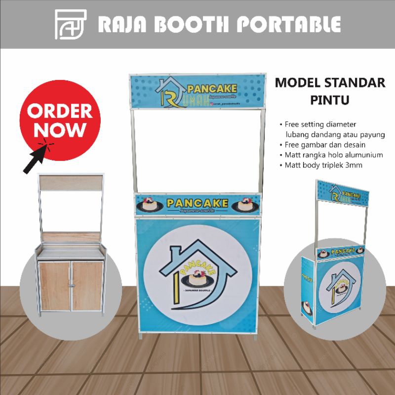 Booth Portable Meja Lipat Jualan Gerobak Model Standar Pintu Event Desk Aluminium Holo COD Free Desa