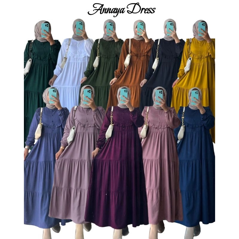 ANNAYA DRESS BAHAN RAYON TWILL PREMIUM Annaya Dress Gamis Polos Wanita - Busui Frendly Bahan Rayon T