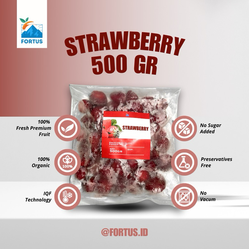 

Fortus IQF Strawberry Frozen Stroberi Buah Beku Premium Organik