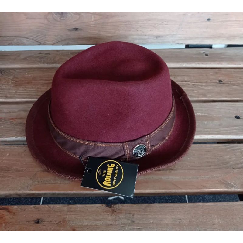 Topi Laken Fedora Bahan Wol Import Asli Maroon