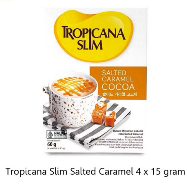 

Tropicana Slim Salted Caramel Cocoa 1 Box 4 Sachet