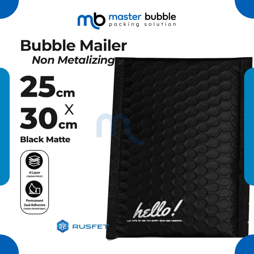 Amplop Envelope Bubble Mailer Hitam 25 X 30 cm / Security Bag Mailer Rusfet Harga Ecer Satuan