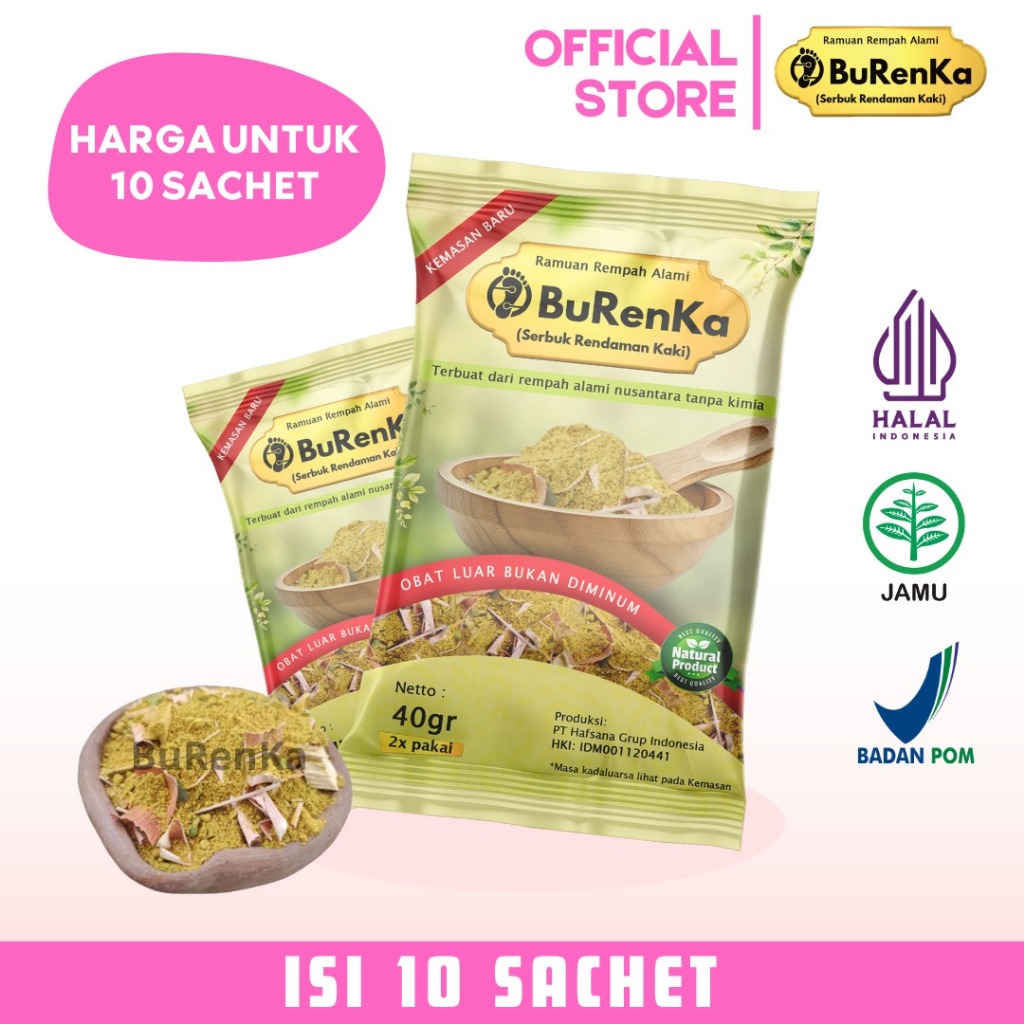 Burenka Serbuk Terapi Rendaman Kaki Isi 10 Sachet Herbal Insomnia Radang Sendi Sakit Lutut Jantung Liver Penyakit Dalam Pegel Vertigo Sinusitis Alergi