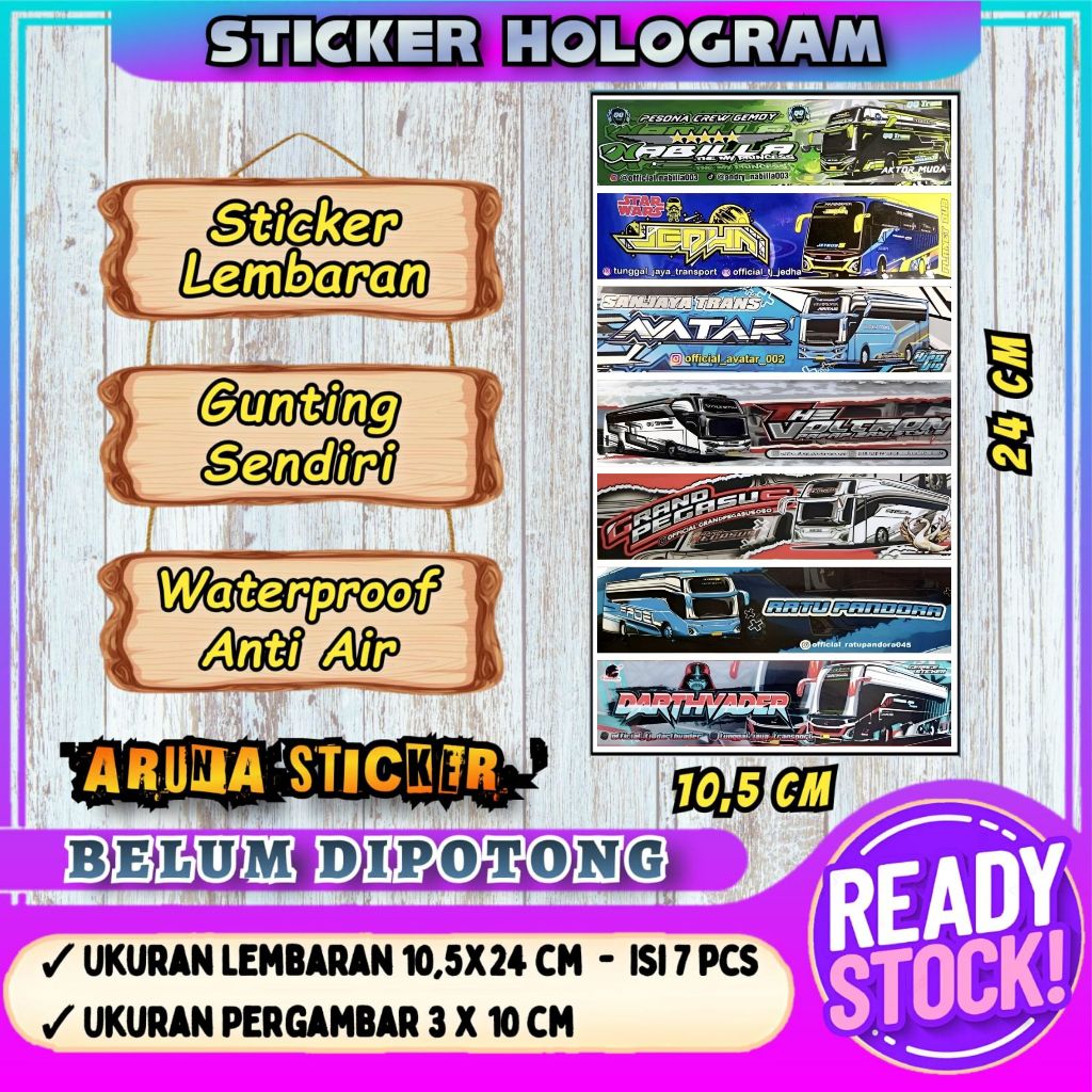 

7 PC STIKER BUS PANJANG Stiker Bus Basuri Lembaran Hologram Anti Air Sticker Telolet Basuri