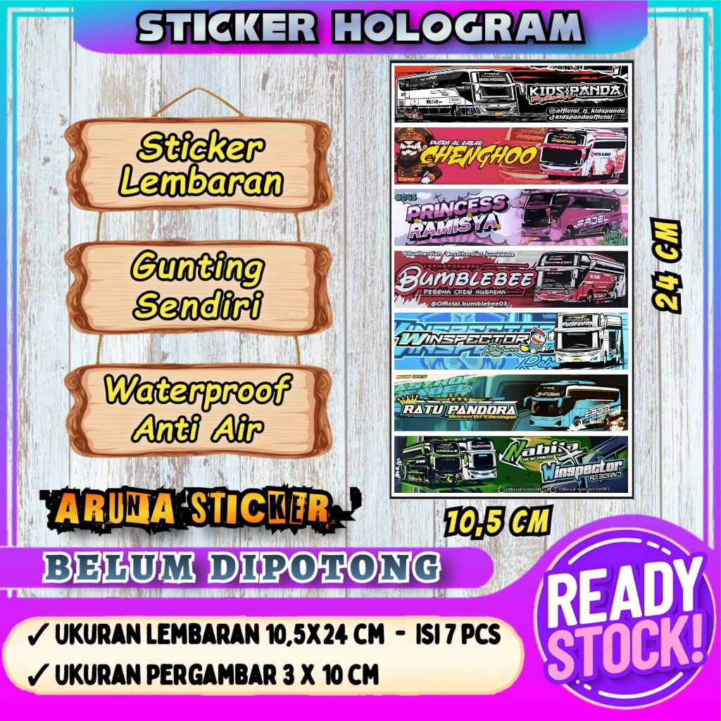 

7 PC STIKER BUS PANJANG Stiker Bus Basuri Lembaran Hologram Anti Air Sticker Telolet Basuri