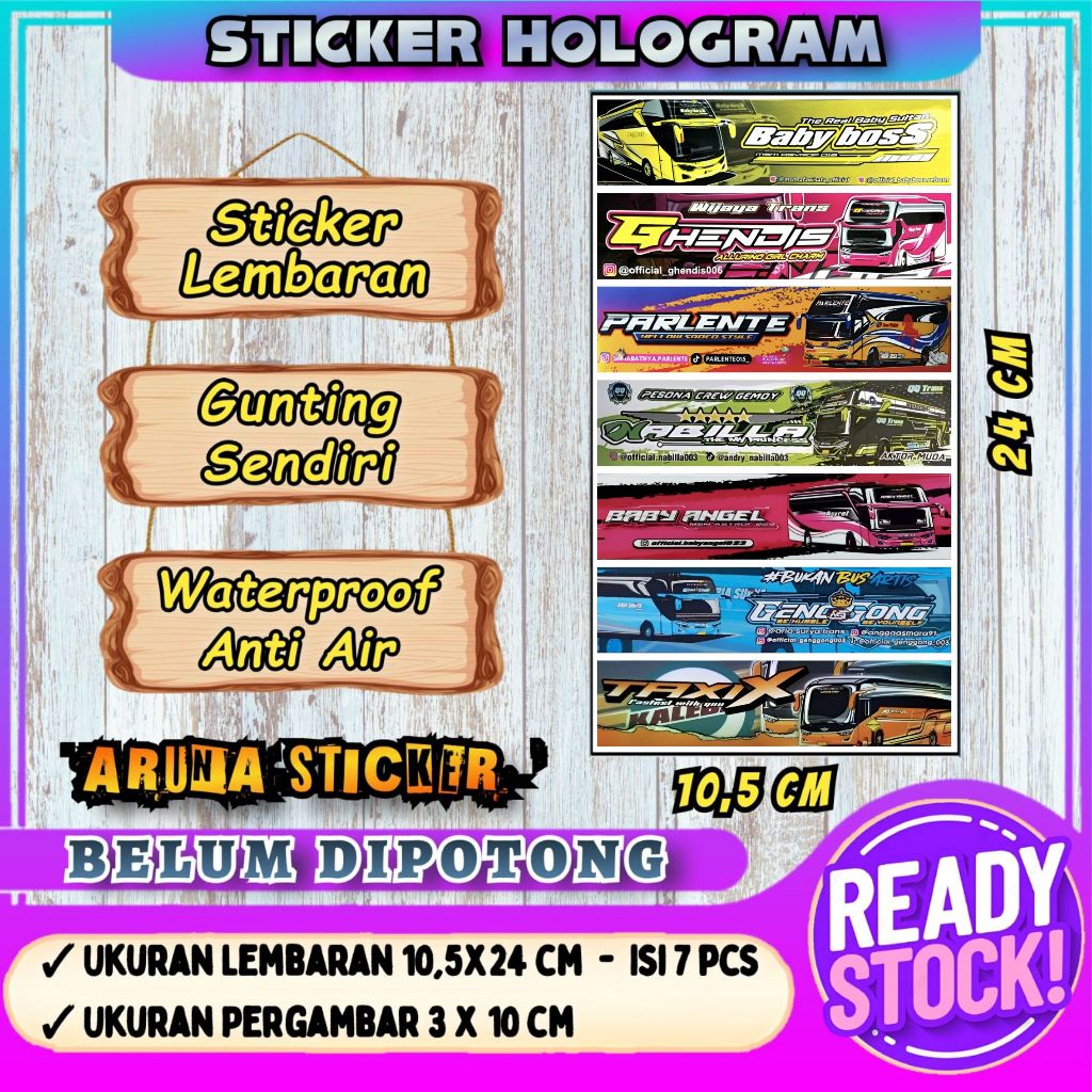 

7 PC STIKER BUS PANJANG Stiker Bus Basuri Lembaran Hologram Anti Air Sticker Telolet Basuri