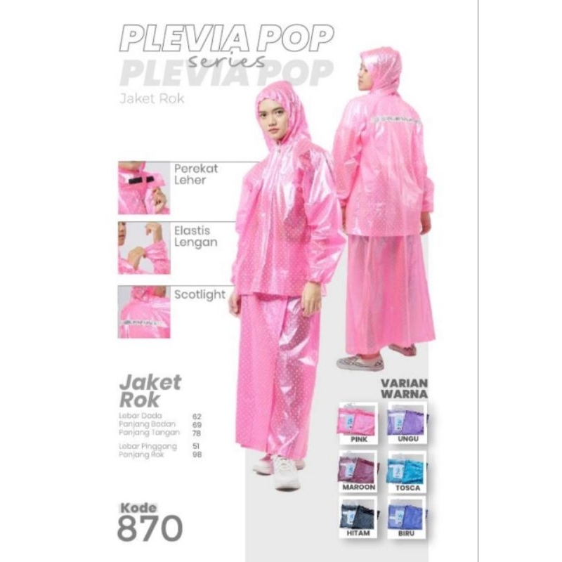 Jas Hujan Rok Polkadot PLEVIA 870 Mantel Hujan Baju Rok Wanita Motif Bintik Polkadot