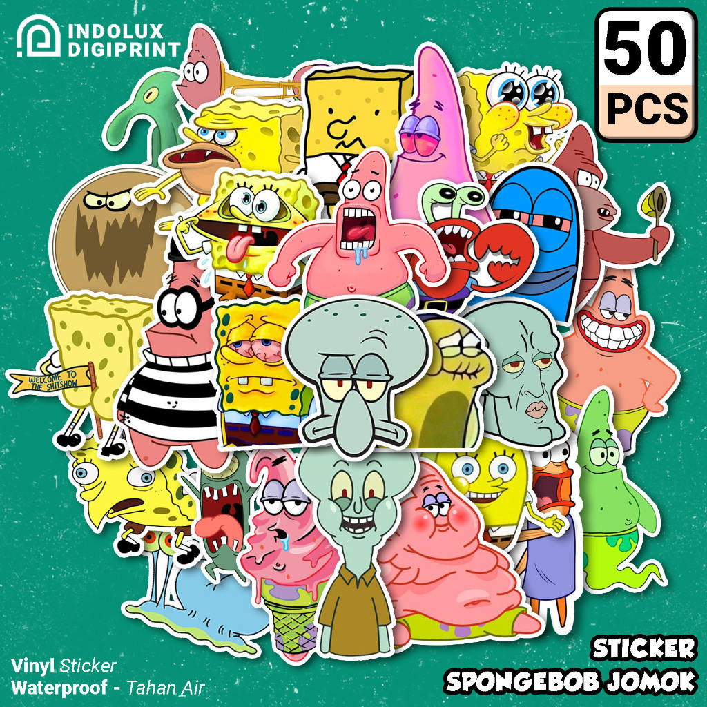 

Sticker Sponge Bob 50 Pcs Meme Pack Stiker Jomok Squidward Patrick Spongebob Kartun Waterproof