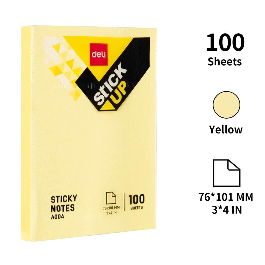 

Deli EA00453 Memo tempel Sticky Notes 3''×4'' / 76 x 101mm 100sheets Warna Kuning perekat kuat tahan lama