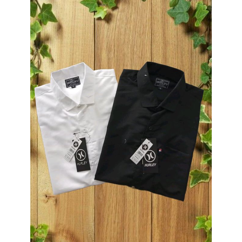 Hurley Kemeja Pria Lengan pendek Hitam Putih classic,kasual