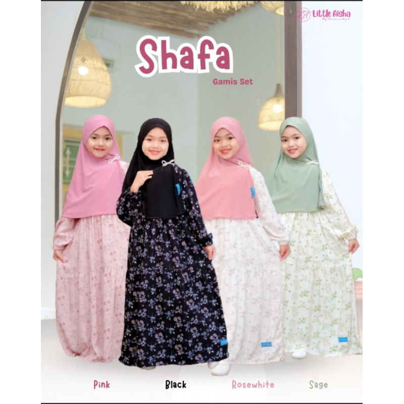 LITTLE AISHA Shafa Gamis Set Bayi & Anak Perempuan | Baju Busana Muslim Anak Set Kerudung Pashmina I