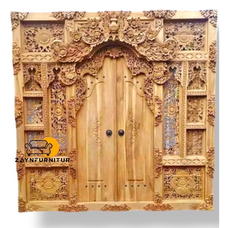 Pintu Gebyok Ukir Motif Bali 2/2,5/3 Meter Kayu Jati Jepara