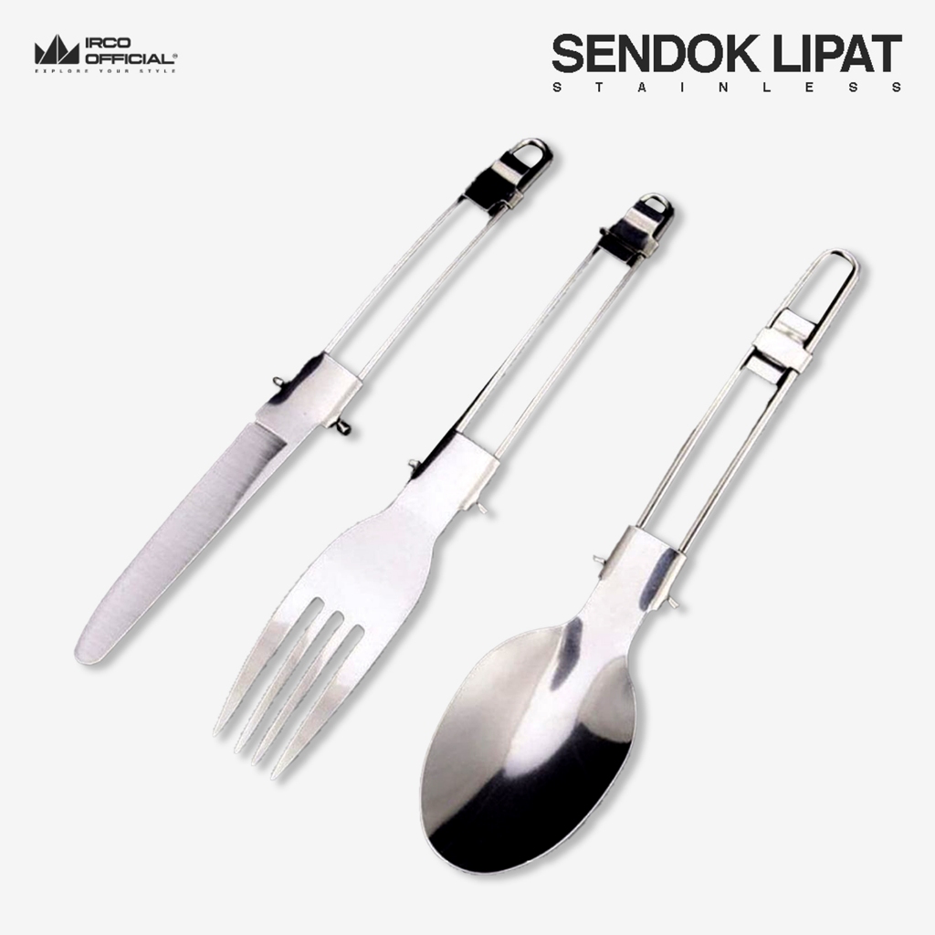 IRCO Paket Sendok Garpu Pisau Lipat Portable Stainless - Sendok Garpu Pisau Lipat Set Camping Travel