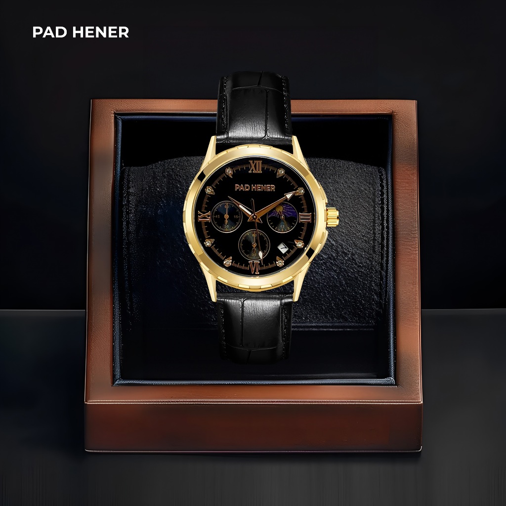 PAD HENER EUGENE Jam Tangan Kulit Mewah Original Anti Air Quartz Calendar Klasik