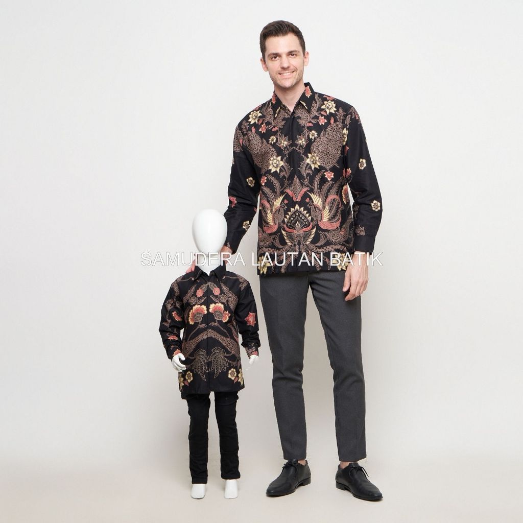 Kemeja Batik Pria Couple Ayah Anak Warna Hitam Pink,Batik Warna Hitam Pink,Batik Perpaduan Hitam dan