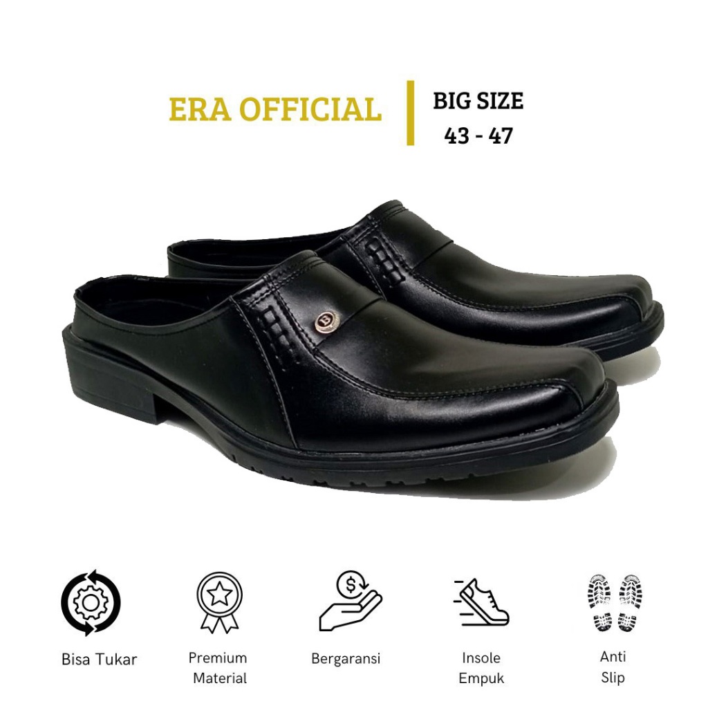 ERA-142 Sendal Bustong Kulit Slop Pria Ukuran Besar 43-44-45-46-47 Sandal Kulit  Sepatu Jumbo Formal